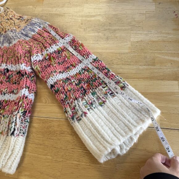 Anthropologie Kahlo Sweater Chunky Striped Knit Alpaca Wool Blend Rainbow Medium - Picture 7 of 12